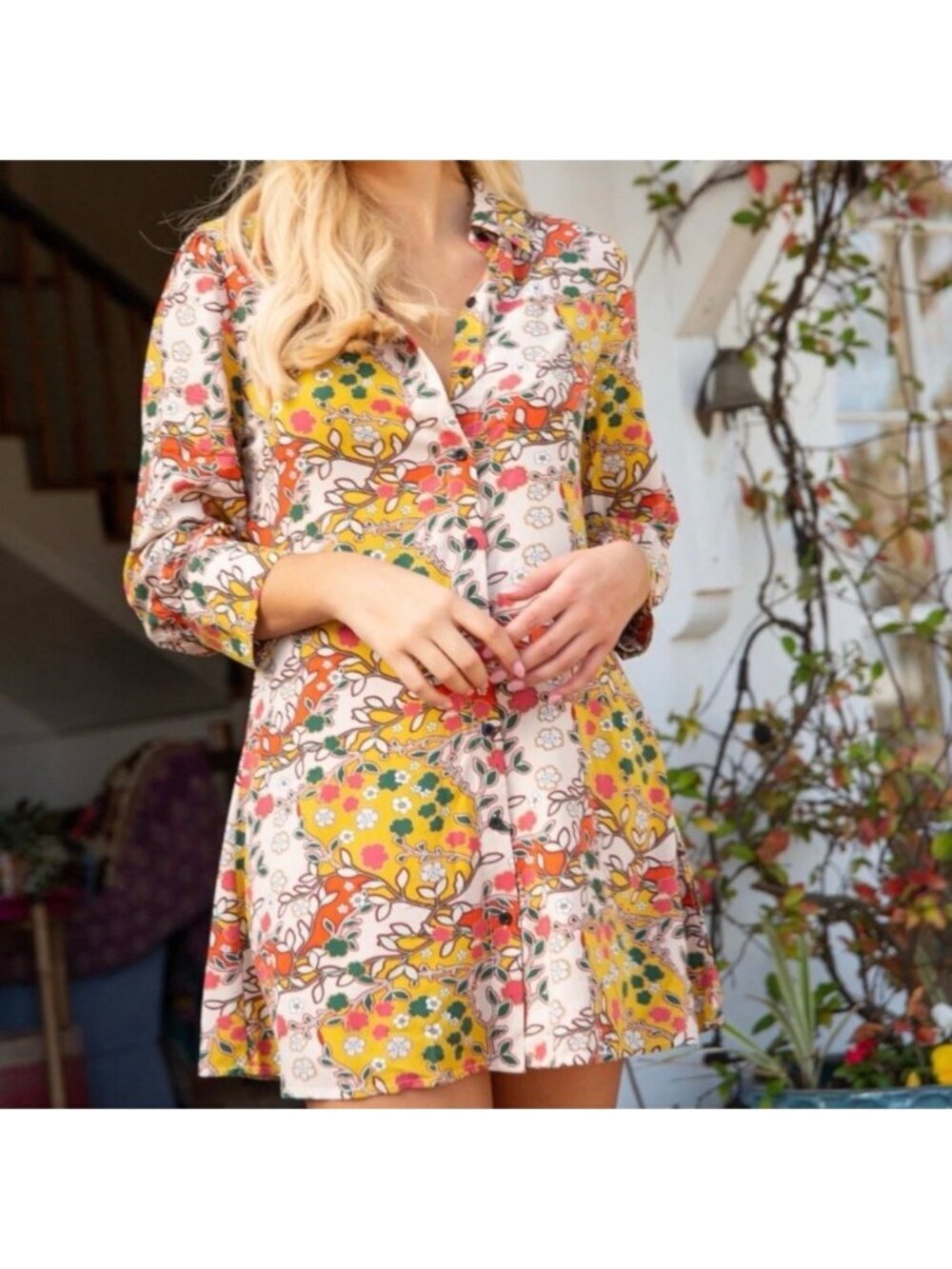 Natural Life Twiggy Retro XS Mini Dress Kimono Floral Lightweight 3/4 Sleeve - Picture 1 of 9